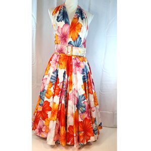 A.J. Bari Vintage Floral Print Halter Dress Circa 1980s Sz 12